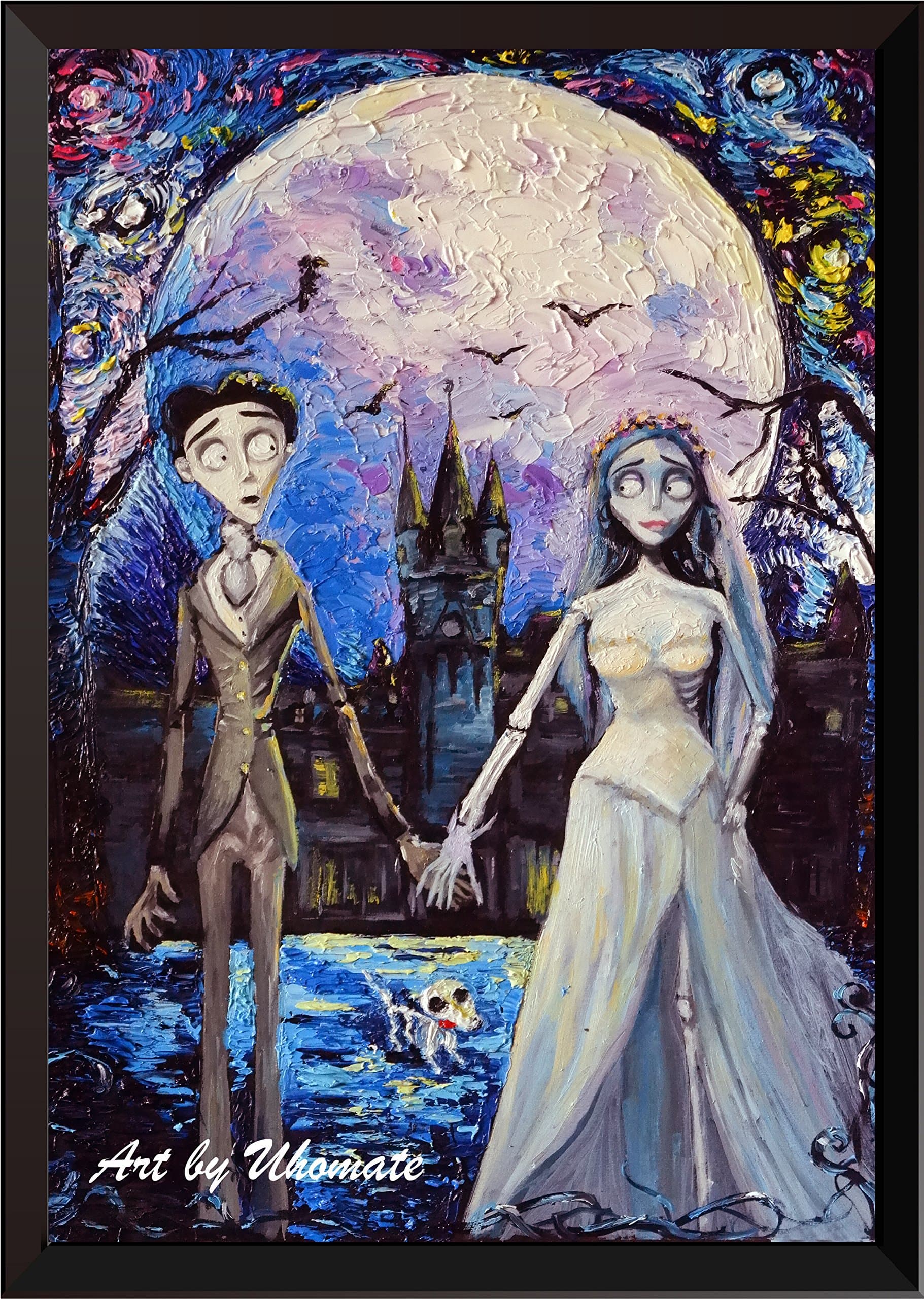Uhomate Corpse Bride Victor and Emily Wall Decor Vincent Van Gogh Starry Night Posters Home Canvas Wall Art Print Nursery Decor Living Room Wall Decor A087 (8X10)
