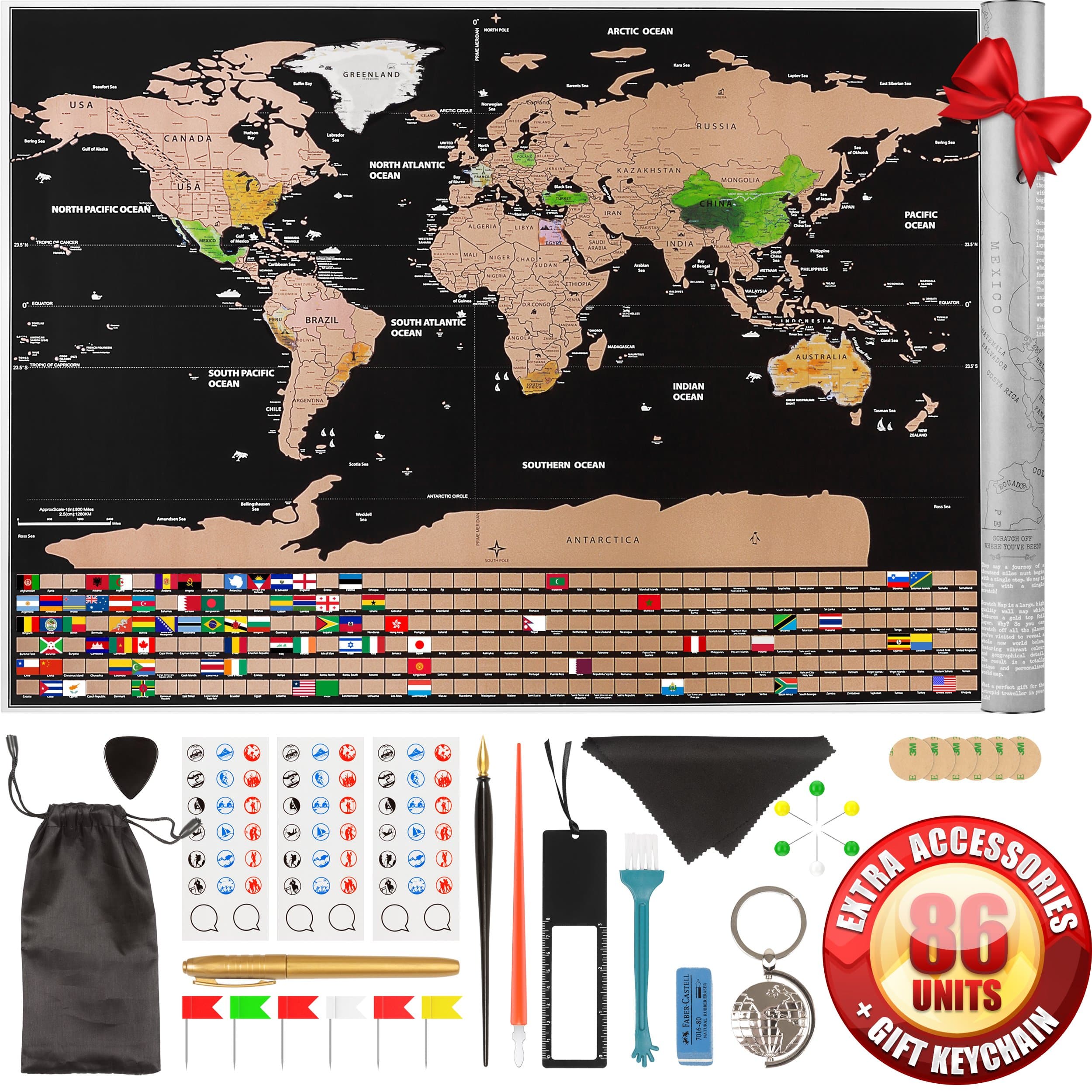 Scratch Off Map Poster - Adventure Travel Map Poster - Scratchable World Map Wall Poster - Best Inspirational Travel Themed Gifts for Teens - Aviation Pilot Flight Attendant Gifts for Man Woman