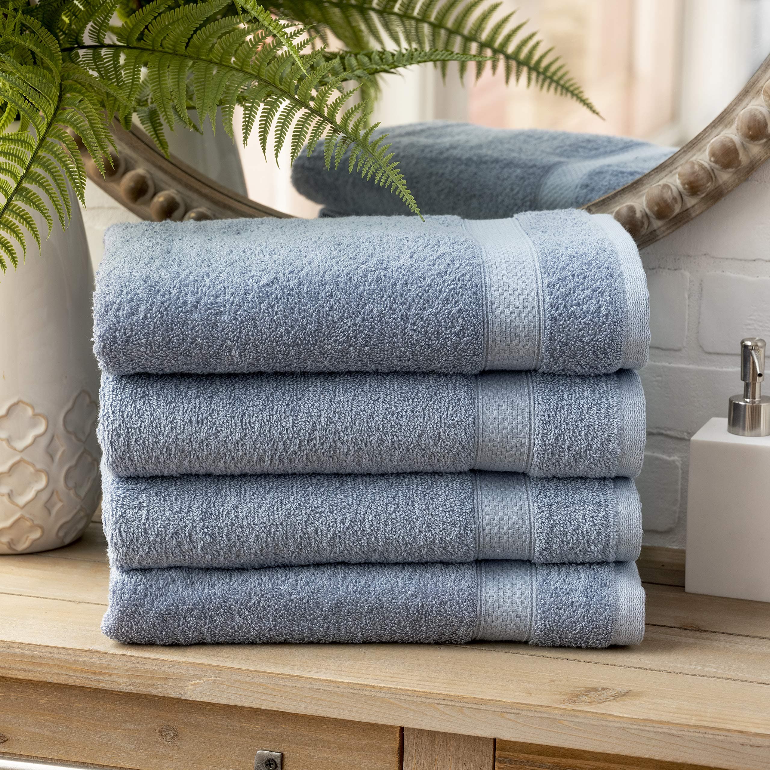 Basic 100% Cotton Towel (Dusty Blue)- Set of 4 Bath Towels - Quick Dry - Absorbent - Soft - 434 GSM - Machine Washable