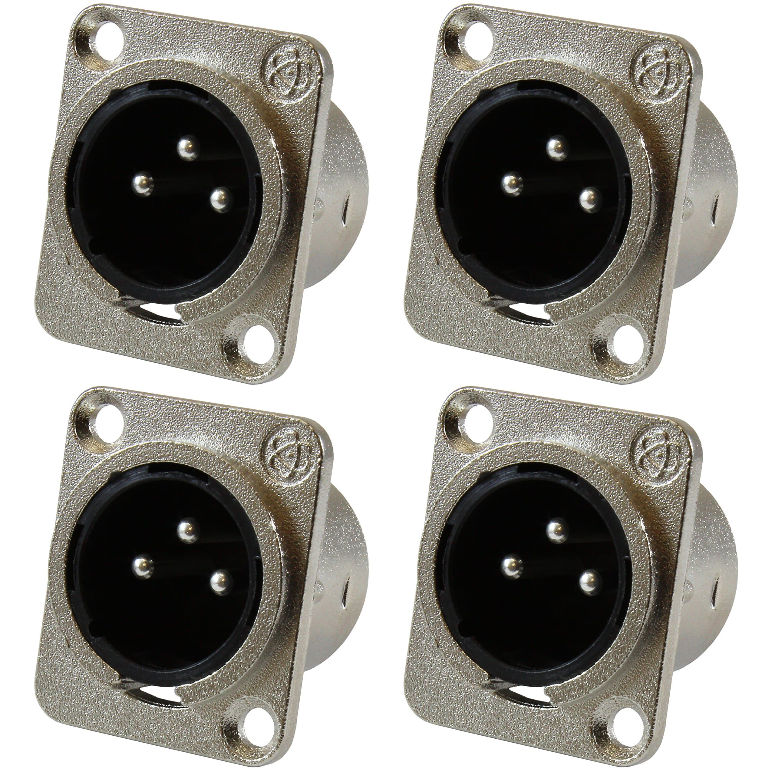 XLR Male Jack 3 Pin - Panel Mount Jacks D Series Size XLR-M - 4 Pack