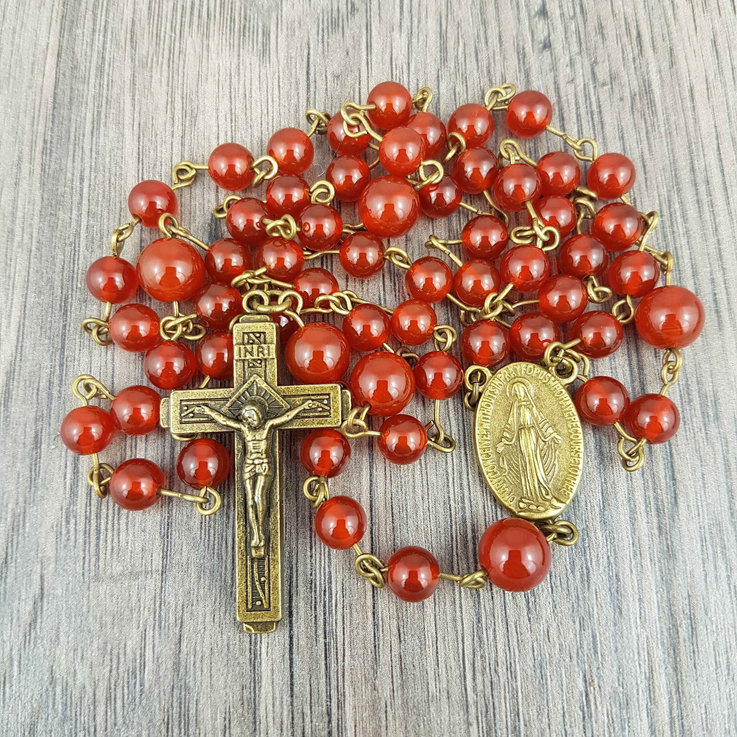 Red Carnelian Vintage style Rosary, Includes Gift Box