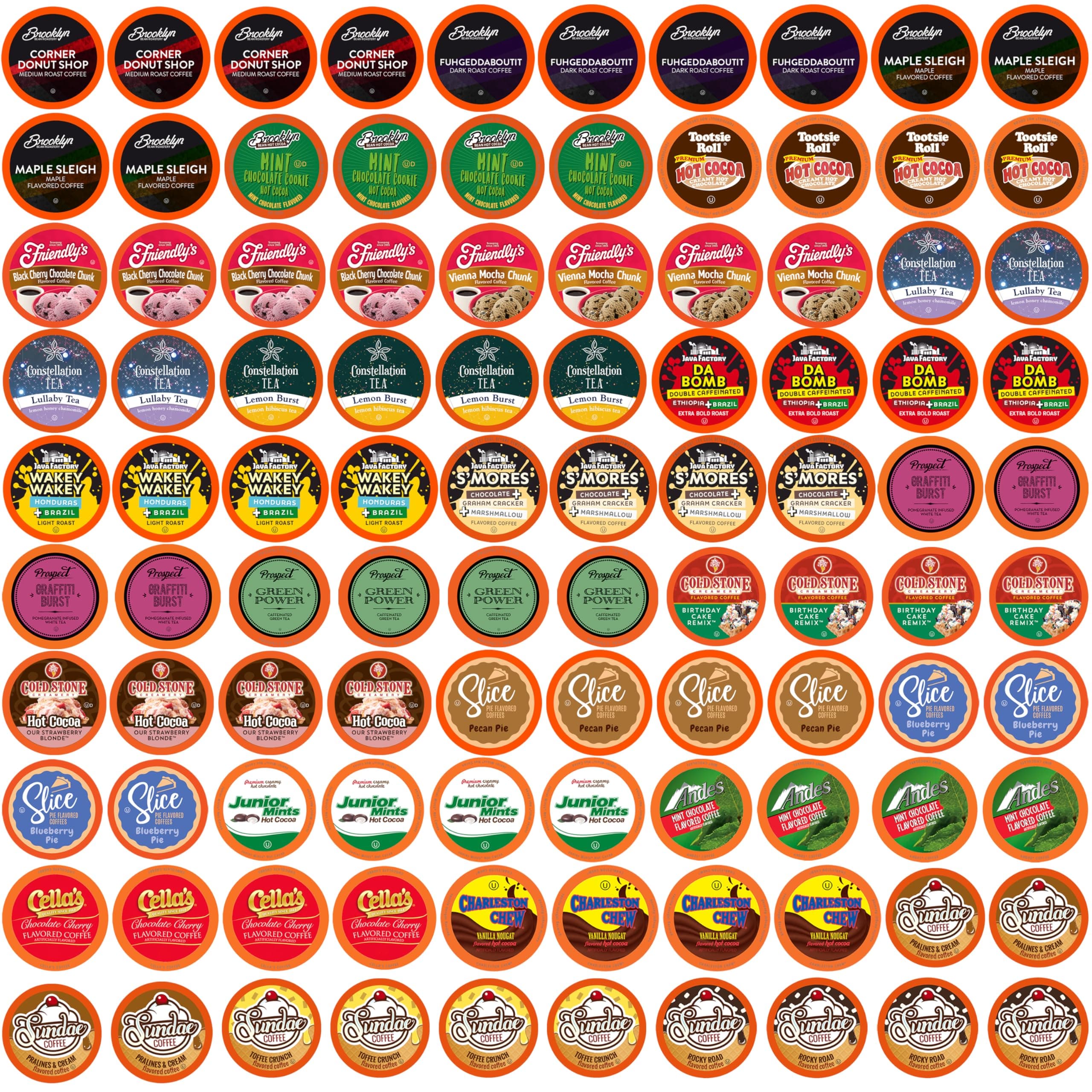 Two Rivers Coffee, Tea, Cocoa, Cider, Cappuccino Variety Sampler Pack Compatible with 2 Keurig K-Cup Brewers, Bit of Everything, 100 Count