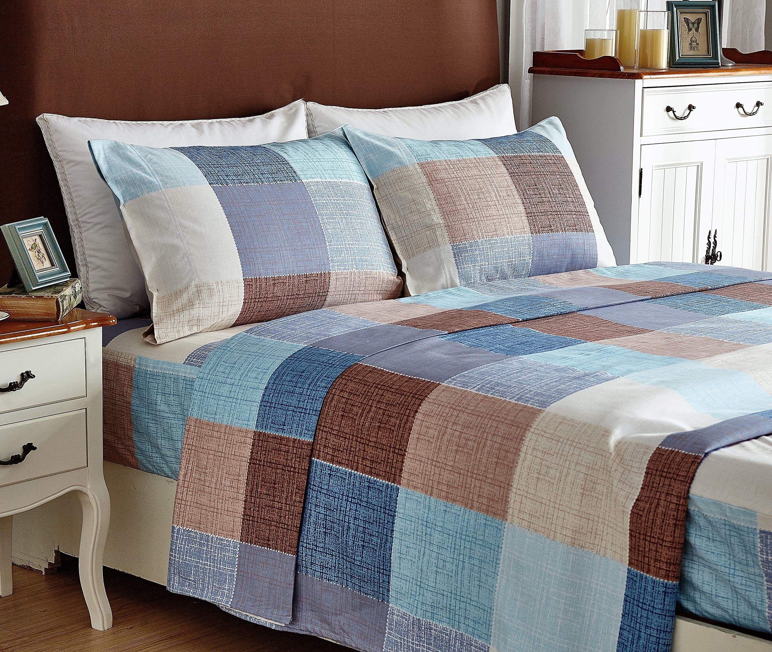 BESTLINESTOYOU Bed Sheet Set 4-Piece，Brushed Microfiber 1500 Bedding. Extra Deep Pocket（18In） Fitted Sheet, Flat Sheet & 2 Pillowcase (Full/Blue)