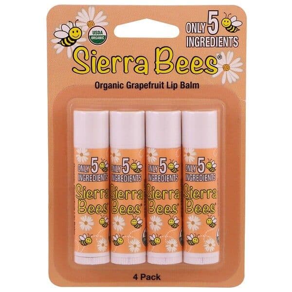 Sierra Bees, Organic Lip Balms, Grapefruit, 4 Pack, .15 oz (4.25 g) Each