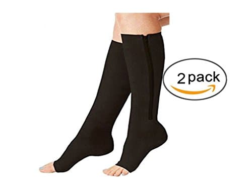 2 Pairs Compression Socks Women/Men Open Toe Leg Support Stocking Knee High Socks with Zipper 15-20 mmHg