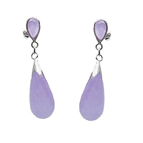 925 Sterling Silver Lavender Jade Double Tear Drop Stud Earrings - March Birthstone - Gift Boxed for your dream lover