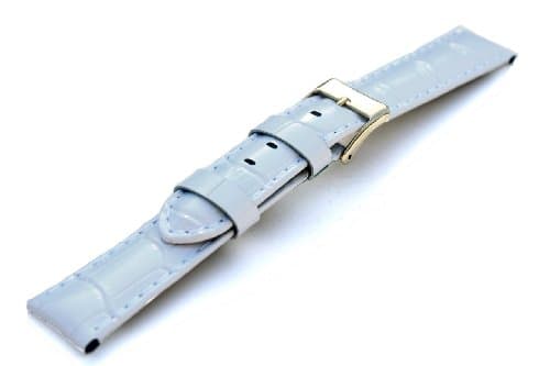 White Genuine Leather Crocodile Pattern 18L Watch Strap GP Clasp
