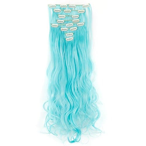Vorcy 24" 8pcs Real Long Curl Curly Wavy Full Head Clip in Hair Extensions Extension Sexy Lady Fashion Choice 11 Colours(Sky Blue)