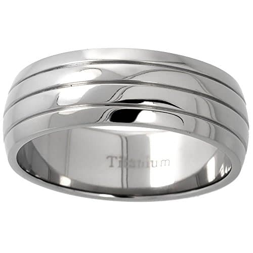 Titanium 8 mm (5/16 in.) Dome Wedding Band Ring w/ 3 Grooves (Available in Sizes P to Z+4) Size Z+4
