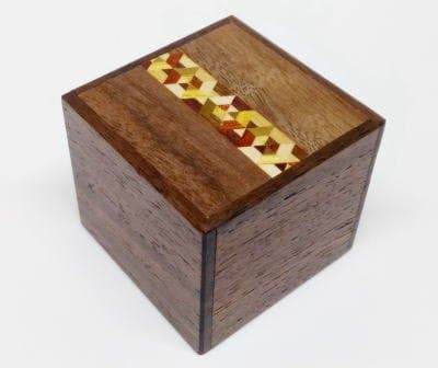 JAPANESE PUZZLE BOX - 2 SUN CUBE 7 STEPS KOBAKO WALNUT