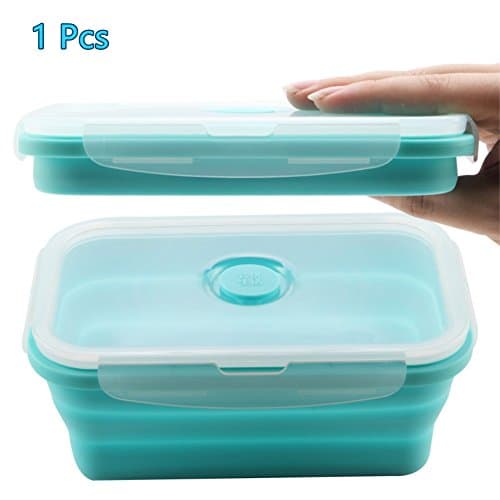 Collapsible Tupperware Boxes Silicone Collapsible Food Storage Containers, 1 Pack Reusable BPA Folding Lunch Bento Box Freezer to Oven Safe (Blue)