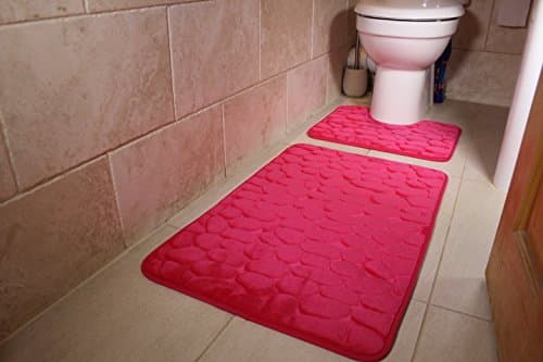 2 Piece Memory Foam Bath & Pedestal Mat Sets Soft Luxury Bathroom Rugs Non Slip (Pink)