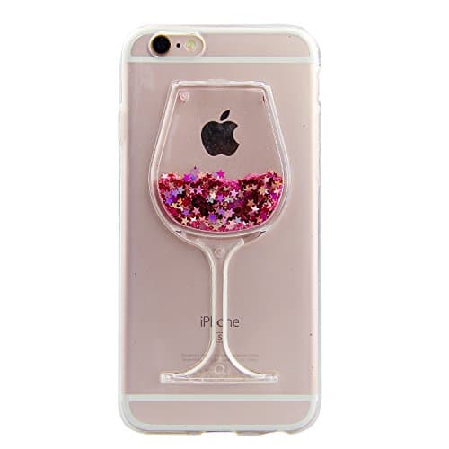 iPhone 8 Plus liquid Transparent Case,Crystal Clear Soft Flexible TPU Case with 3D Flowing Liquid Creative Bling Glitter Stars Red Wine Glass Design for iPhone 7 Plus with 5.5 inch,Cute Floating Sparkle Hearts Bling Glitter Shell Case Cover for Apple iPhone 8 Plus/7 Plus 5.5