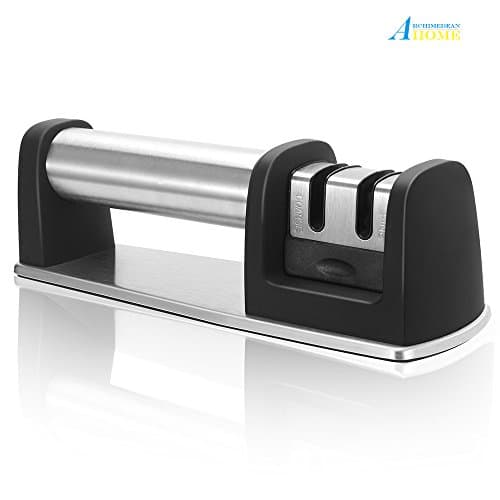 Knife Sharpener, Archimedean 2-Stage Diamond Coated Wheel System, for Straight and Serrated Knives, Quick Sharpening,Black