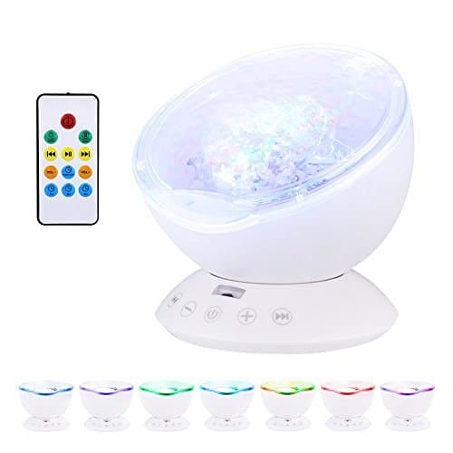 EarMe Remote Control Hypnosis Ocean Wave Projector 7 Colorful Sleep LED Night Light for Kids Adults Living Room, Bedside Lamp Touch Atmosphere Sensor Dimmable Built-in Music Player