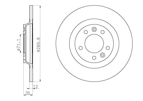 Unipart Brake Discs Pair GBD1372 Solid 289mm 5 Hole