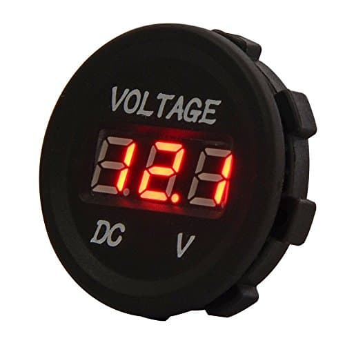 DC 12V LED Digital Display Voltmeter Waterproof for Boat Marine Vehicle Motorcycle Truck ATV UTV Car Camper Caravan Blue Digital Round Panel (Red)