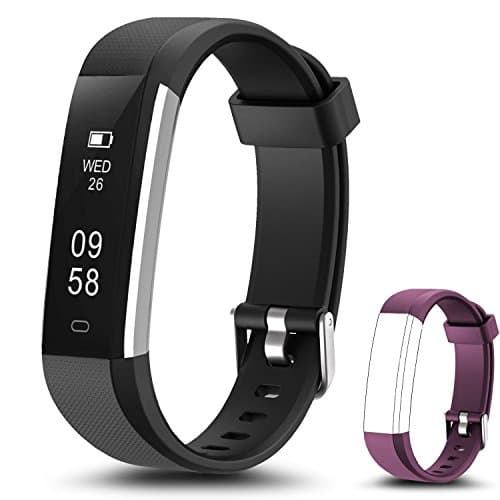 Fitness Tracker, Moson Waterproof Activity Tracker with Pedometer Step Counter Sleep Monitor Calorie Counter Smart Watch for Android and iOS Smartphones (Black+Purple Band)