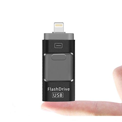 USB Flash Drive 3-in-1, Elekmall 16/ 32/ 64/ 128GB Lightning iPhone Memory Stick OTG Cell Phone External Storage Adapter for iPhone/ iPod IOS/ Android PC Macbook Memory Expansion Connector USB 2.0 (16GB, Black)