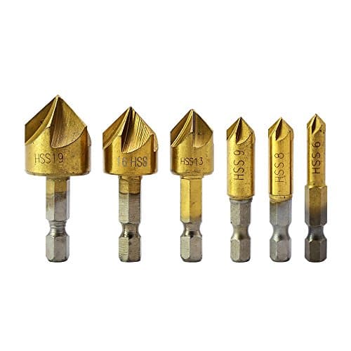 Minher 6 pcs. 1/4 "Hexagon shank HSS handle Countersunk drill hole 5 Flute Drill Set 90 degree for wood quick change bit 6mm-19mm H00820