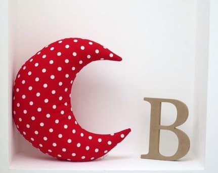 Cuddle Moon – Moon Shaped Cushion in Red Polka Dot Design
