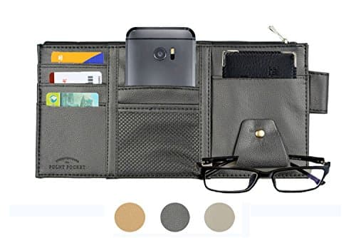 Itenqi PU Leather Car Sun Visor Organizer CD/DVD Storage Sunshade Sleeve Glasses Cards Holder for Auto Vehicle Truck SUV