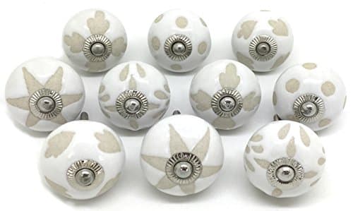Set of 10 White and Cream Ceramic Door Knobs by These Please FP70