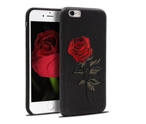 Phone Case 3D Embroidery Roses Phone Case PC Plastic Soft Case Personalized Fashion for iPhone 6/6s and iPhone 7 (Black-iPhone 7)