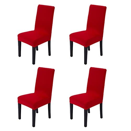 Hemons 4pcs Solid Color Stretchy Removable Washable Chair Covers Ceremony Hotel Dining Room Kitchen Bar Dining Seat Cover Restaurant Wedding Part Decor (Red)