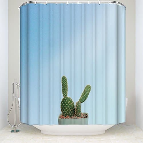 Bathroom Decor Shower Curtain Small Fresh Cactus Pot Pattern Printed Collection Polyester Fabric Shower Curtain with Hooks 60x72IN