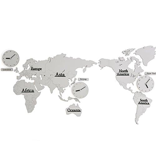 Acrylic Silent Wall Clock World Map 3D Sticker Wood Clock , Modern Home Living Room Background Decorative , A