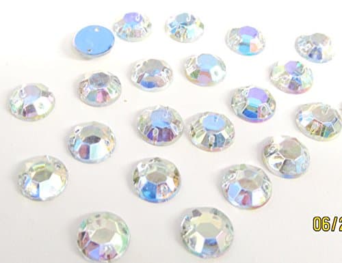 StitchnStick Round Clear AB Flat back SEW On Stitch on Glue on Acrylic Crystal Bead Rhinestone Diamante Gem (50, 10mm)