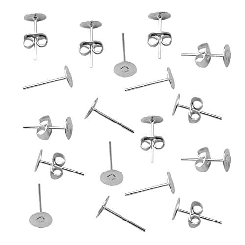 Smallwise Trading 100 (50 Pairs) × 6mm Flat Pad Silver Plated Earring Post Stud + Scroll Backs For DIY