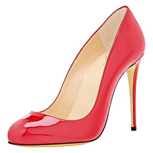 SexyPrey Women's Big Size Round Toe High Heels Solid Formal Stiletto Court Shoes Red Patent Uk6