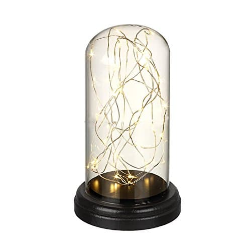 Glass Dome Lamp Bell Jar Display Dome Wooden Base String White Fairy Lights Bedside Table Lamp ideal for Decoration .