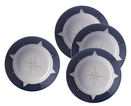 Navy & White with Compass Motif SMALL DEEP BOWL - Travel Range - Attractive, Lightweight but Durable Melamine Picnic / Barbecue / Buffet Outdoor Dining Fruit Salad / Cereal / Soup / Pasta Bowl - SET OF 4 - 14cm