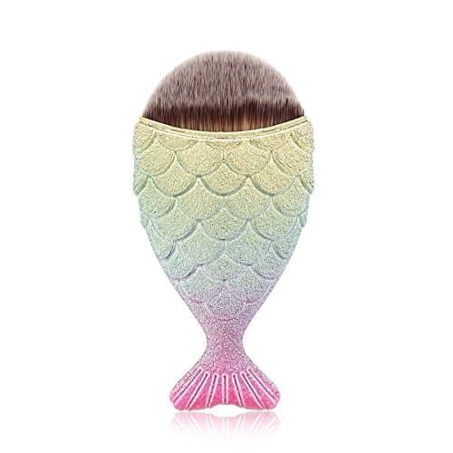 NEEDOON Makeup Brush, Mini Mermaid Fish Scale Design Fishtail Face Loose Powder Blush Cream Concealer Foundation Brush Tool (D)