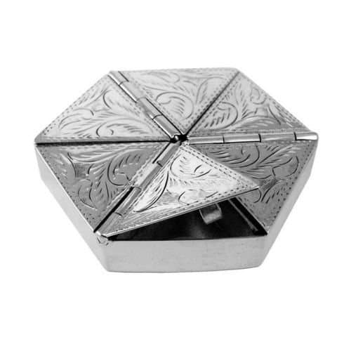 Ari D Norman Brand Sterling Silver Engraved 6 Compartments Hexagonal Pill Box Gift Boxed