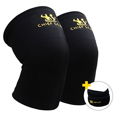 Knee Compression Sleeves (1 Pair) with Free 1 Patella Knee Brace By Chief Gear- Knee Support & Compression, Protects Patella, Fast Recovery & Pain Relief- Both Women & Men