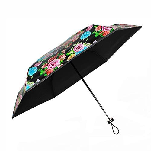 Ultra Mini(6.7"), Ultralight(7.4oz) ,Open Diameter(38.6") Travel UV Umbrella With Case for Women Purse Handbag (Red Rose(EVA case))