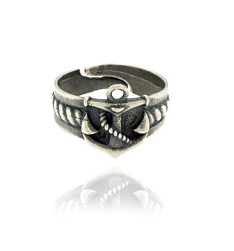 Padre Nostro - Anchor Man Ring burnished 925 Silver, Adjustable Size, 4 Grams