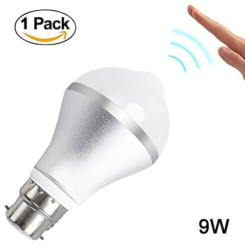 PIR Motion Sensor Light Bulb - SurLight B22 9W LED Sensor Light Bulb Bayonet for Stairs Garage Corridor Porch Walkway Yard Hallway Patio Carport (Cool White, 1Pack)