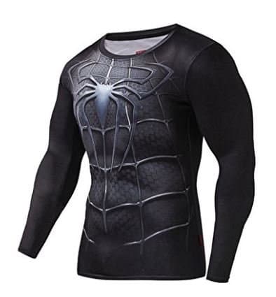 Planet Protein Black Spiderman Tight Compression breathable ultra-tight base layer fitness long sleeve top - Best compression top to display your amazing physique.