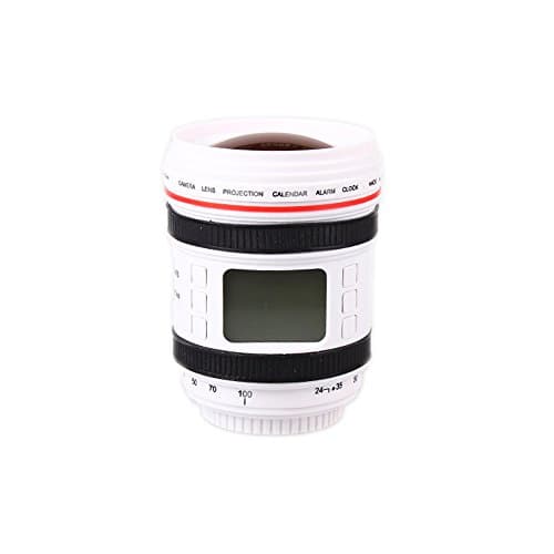 XMDZ Digital Alarm Clock Star Projector Night Light Musical Ceiling Projection with LED Display Temperature Calendar Snooze Function Camera Lens Shape