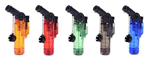 10 X Prof Turbo Blue Stormproof Jet Flame Angled Neck High Capacity Lighter , Blowtorch, Windproof Lighter, Electronic, Refillable, Jet Lighter , Utility Lighter , Gas Turbo Cigarette Cigar Kitchen Camper Transparent Colors