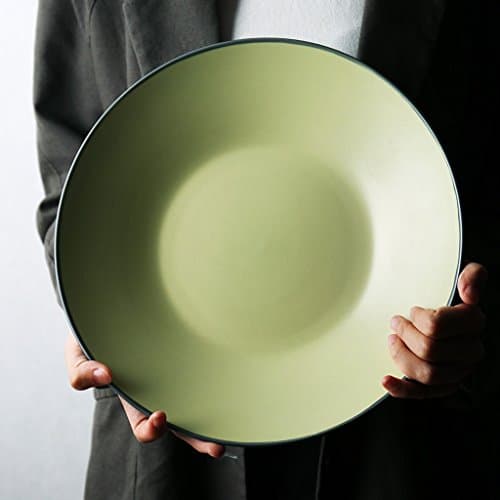 Ceramic Art Creative Green Ceramic Tableware Bowl Ramen Fruit Salad Plate, Diameter 12 Inches