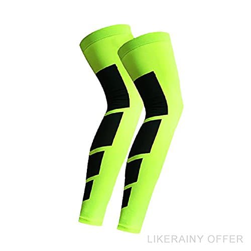(2 Pcs) LIKERAINY Elastic Full Leg Sleeves Compression for Men & Women, Over Knee Leg Protector for Calf Shin Splints & Leg Cramps, Runners Calves Circulation Remedy, Running Gear, Workout Basketball Lycra Tights, Fluorescent Green, XL