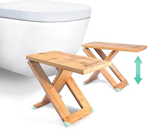 RELAXX Toilet Stool - Folding Bamboo Squat Stools - 7", 8", 9" Easy Adjustable - The Original Portable Bathroom Footstool (One Pair)