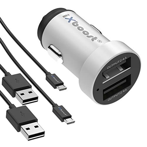 Ixboost® IX 5s Set Speed Charge 4.8 A Dual USB Car Charger fully Metal Adapter Silver Intelligent IC 2 Port In Car Charger + 2 x Micro USB Charging cable Black for HTC Huawei LG/Samsung
