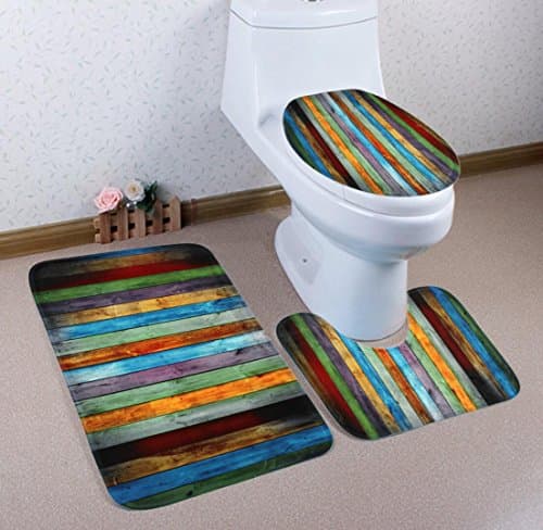 Bath Mat Set 3 Piece Colorful Luxury Microfibre Flannel Non Slip Bathroom Mat